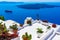Santorini island, Greece: Landmark detail of a terrace decorated