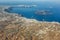 Santorini island holidays in Greece travel traveling Fira Thera town Mediterranean Sea aerial photo view Santorin