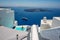 Santorini island, typical white architecture, caldera view, Imerovigli, Greece, travel background