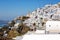 Santorini island, typical white architecture, caldera view, Imerovigli, Greece, travel background