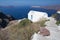 Santorini - look to typiycally little church Agios Ioannis Katiforis in Imerovigli near the Skaros.