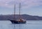 Santorini. Sailing schooner in the port Athinios.