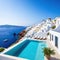 Santorini style luxury villa mediterranean white swimming Luxury modern estate property on hill with stunning sea Summer