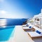 Santorini style luxury villa mediterranean white swimming Luxury modern estate property on hill with stunning sea Summer