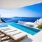 Santorini style luxury villa mediterranean white swimming Luxury modern estate property on hill with stunning sea Summer