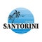 Santorini vintage blue island label, badge or element for travel souvenirs. Vector illustration.