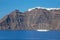 Santorini - yacht and the cliffs under Imerovigli and Scaros castle.