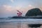 Santos Beach and Urubuquecaba island at sunset - Santos, Sao Paulo, Brazil