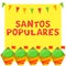 Santos Populares Portuguese festival card with manjerico plants and bunting garland