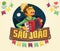 Sao Joao Saint John sign with happy hillbilly playing the acco