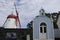 SAO MIGUEL, AZORES, PORTUGAL, EUROPE, SPRING. Moinho do Pico Vermelho and hermitage of the Chapel of Santo Antonio