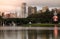 Sao Paulo/Brazil - Apr.10.19: Ibirapuera park, fountains, cityscape
