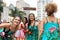 Sao Paulo, Brazil - October, 20 2017. Costumed women are having fun in outdoor event.