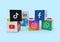 Sao Paulo, Brazil - October 4, 2022: 3D Illustration A collection of cubes with printed logos of world famous social networks and