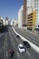 Sao Paulo cityscape: vehicles traffic, city architecture, Prestes Maia avenue