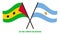 Sao Tome and Argentina Flags Crossed And Waving Flat Style. Official Proportion. Correct Colors