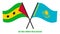 Sao Tome and Kazakhstan Flags Crossed And Waving Flat Style. Official Proportion. Correct Colors