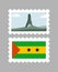 Sao tome and principe flag and pico cao grande on postages