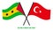 Sao Tome and Turkey Flags Crossed And Waving Flat Style. Official Proportion. Correct Colors