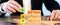 SAP concept. a man collects wooden blocks into the inscription Business process automation software and management software.