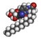 Sapacitabine cancer drug molecule (nucleoside analog). 3D rendering. Atoms are represented as spheres with conventional color