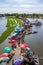 Saphan Khong Floating Market,Song Phi Nong District,Suphanburi,Thailand on December 15,2018:Bird`s-eye view of the market seen fro