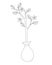 Sapling with leaves and flowers prepared for planting in the spring garden - vector linear picture for coloring. Outline. Small fl