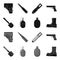 Sapper blade, hand grenade, army flask, soldier boot. Military and army set collection icons in black,monochrome style