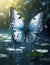 Sapphire Wings Symphony: AI-Rendered Butterfly among droplets