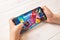 Sarajevo, Bosnia and Herzegovina - November 29, 2019: Angry Birds 2 game on modern Android smart phone in kid hands close-up