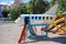 Saranda, Albania - 19 october, 2020: Airplane on the playground on the beach in Saranda