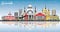 Saransk Russia City Skyline with Color Buildings, Blue Sky and R