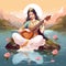 Saraswati devi Goddess, Happy Vasant Panchami Indian festival, Goddess Maa Saraswati. Ai Generated