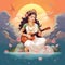 Saraswati devi Goddess, Happy Vasant Panchami Indian festival, Goddess Maa Saraswati. Ai Generated