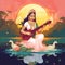 Saraswati devi Goddess, Happy Vasant Panchami Indian festival, Goddess Maa Saraswati. Ai Generated