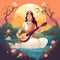 Saraswati devi Goddess, Happy Vasant Panchami Indian festival, Goddess Maa Saraswati. Ai Generated