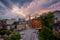 Saratoga Street at sunset, in downtown Baltimore, Maryland