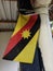 the Sarawak flag hangs on the pole