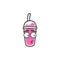 Sarcastic o mouth expression of cup takeaway drink character mascot emoji in pink color drink cartoon style illustration