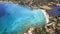 Sardegna island. Aerial drone panoramic view of beautiful Porto Taverna beach. Italy