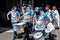 A sardineros drum band walks along the street playing drums during the traditional Entierro de la Sardina festival in Murcia, Spai