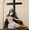 Sardinia. Faith and Art. Representation of PietÃ : the Virgin Mary mourns the dead Christ.  Sanctuary of Nostra Signora di Bonaria