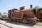 In Sardinia, Italy, old trains stand and rust at train station