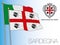 Sardinia or Sardegna official regional flag and coat of arms, Italy