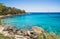 Sardinia turquoise water panoramic bay in Italy.