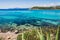 Sardinia turquoise water panoramic bay in Italy.