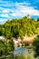 The Sarine River with covered bridge in Fribourg, Switzerland