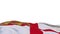Sark fabric flag waving on the wind loop. Sarki embroidery stiched cloth banner swaying on the breeze. Half-filled white