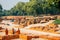 Sarnath ancient ruins and monks in Varanasi, India