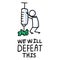 Sars cov 2 covid 19 stickman with syringe education infrographic. Fighting virus we will defeat this alert graphic